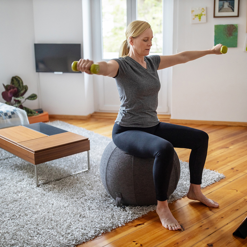 Woman working out at home